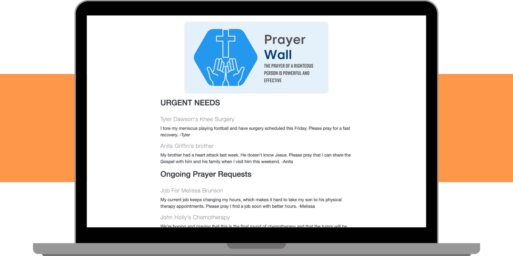 Create a page on your church website that allows you to display all of your prayer requests