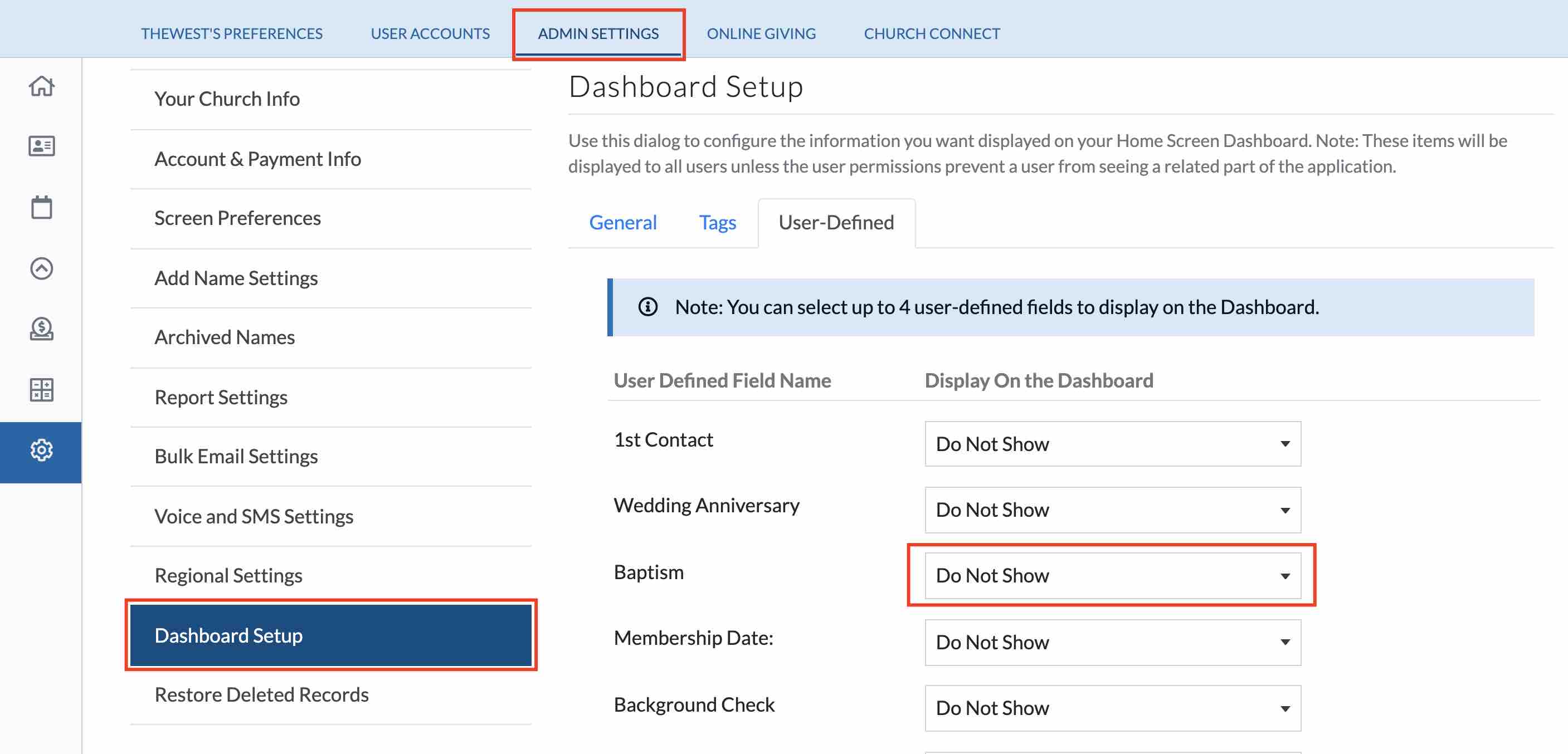 How to add Baptisms to your ChurchTrac Dashboard Settings