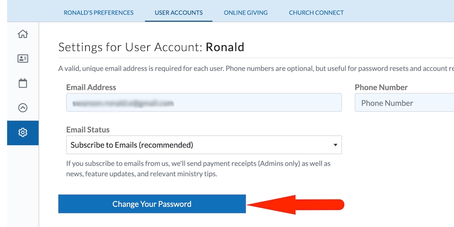 Change ChurchTrac Password