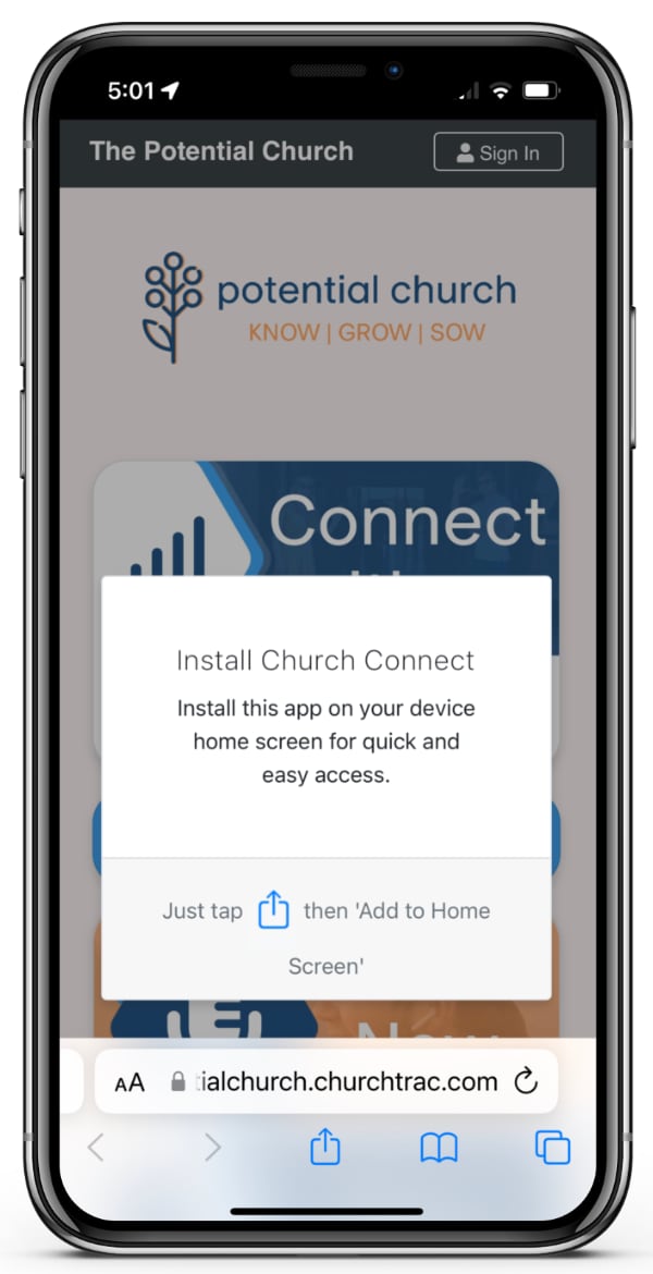 Add your church app to your phone screen