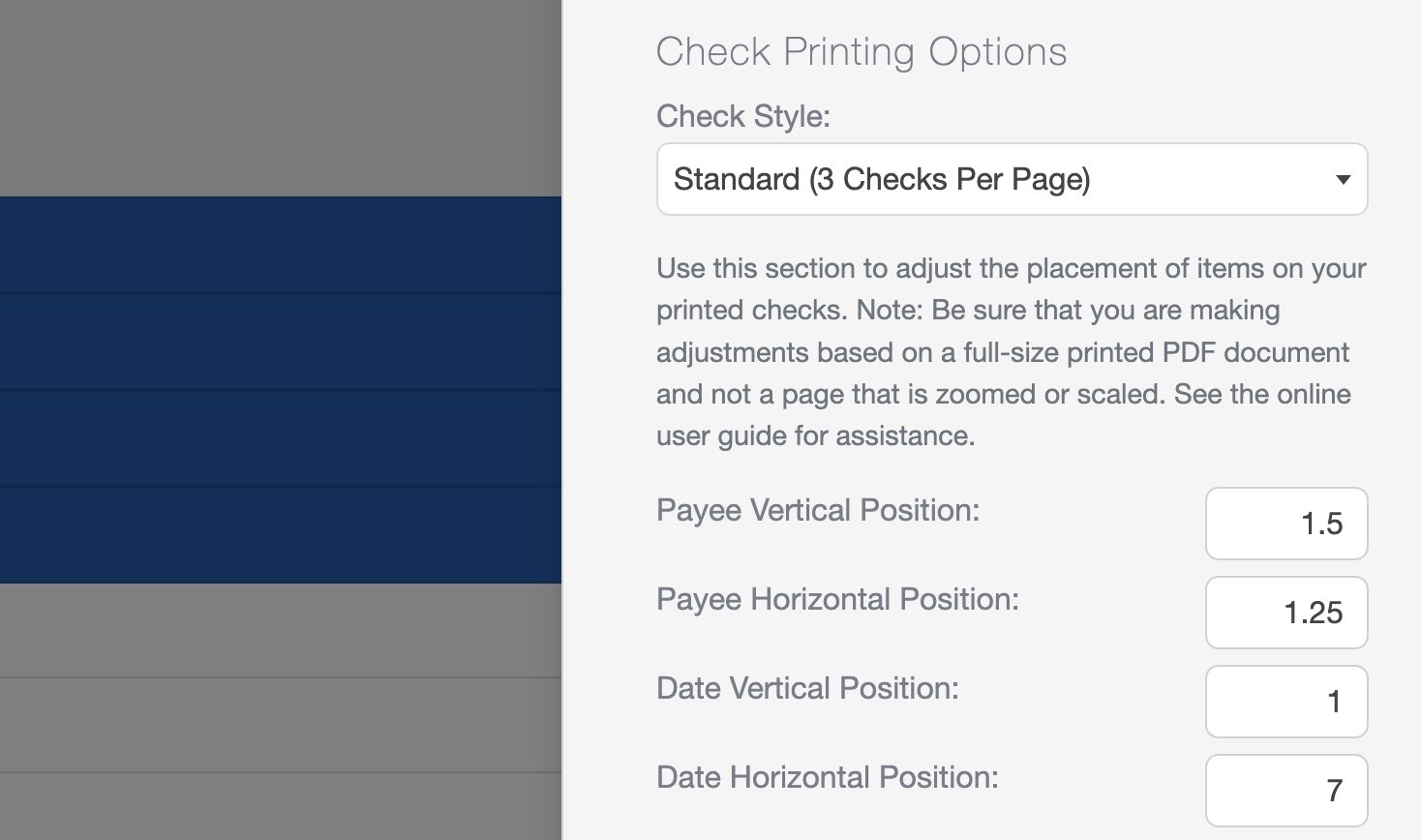 Check Printing Options