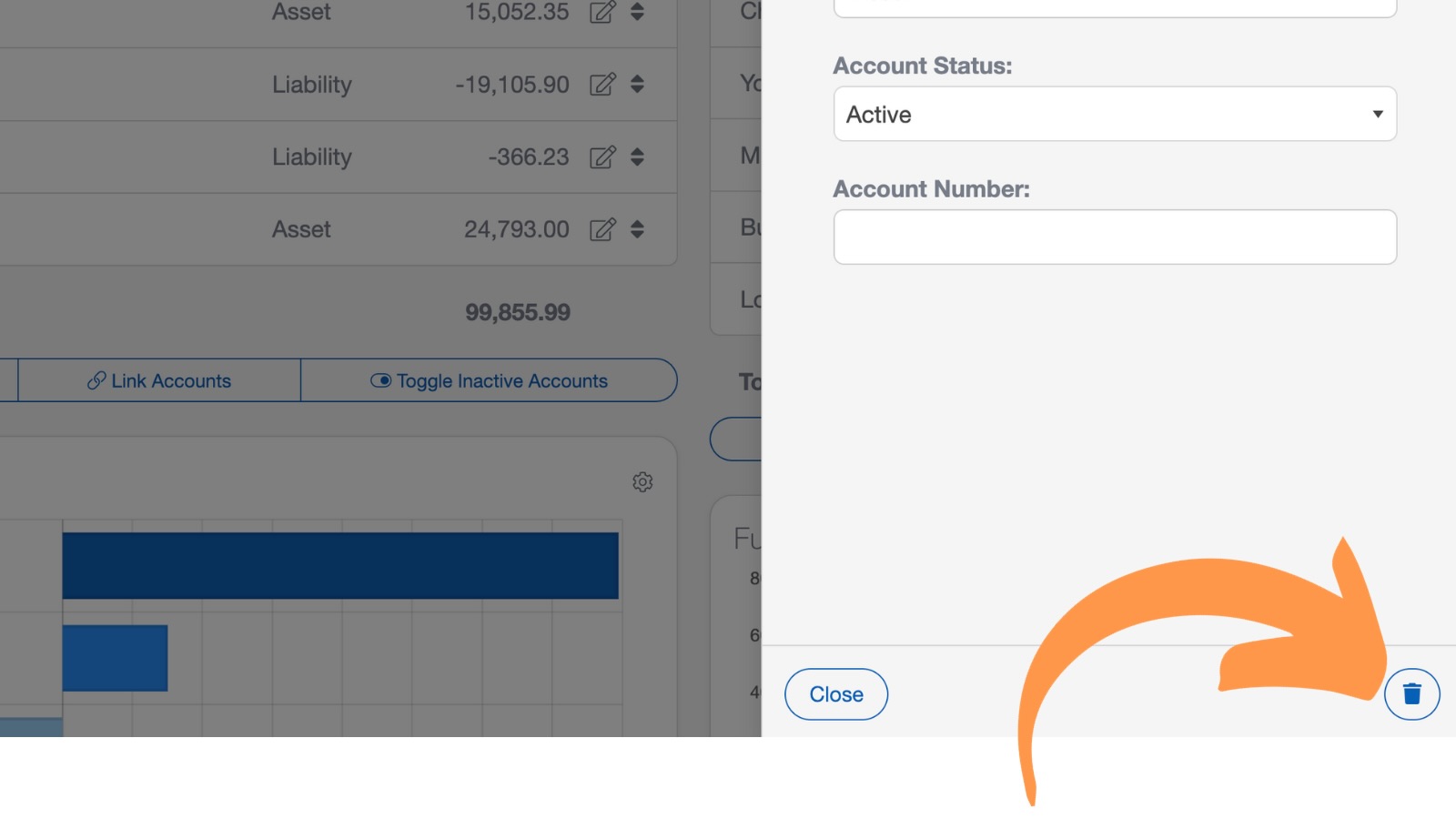 Deleting a church bank account for the church accounting feature in ChurchTrac