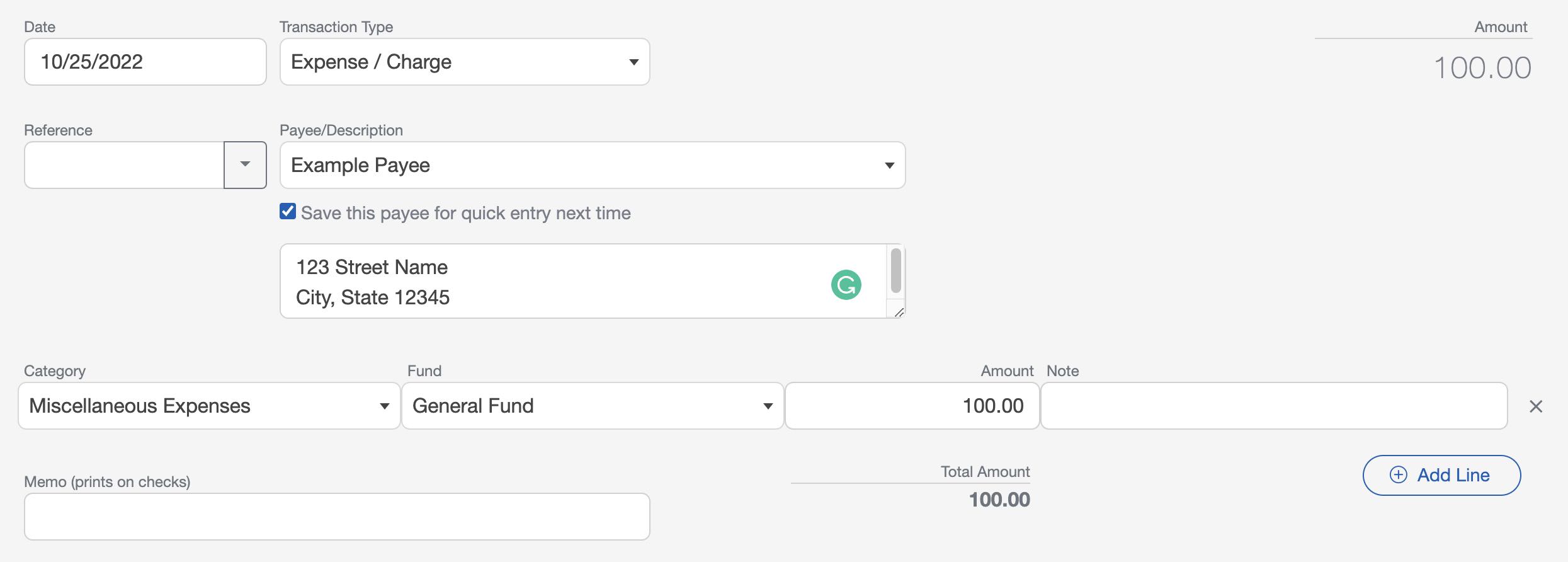 Adding a payee from the transaction screen