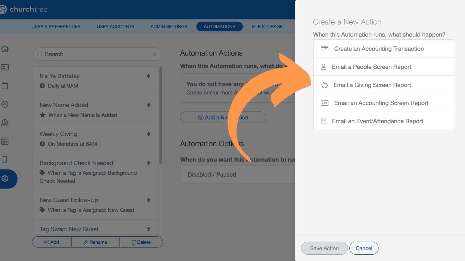 How to create actions for your Application automation in the Church Automation Software