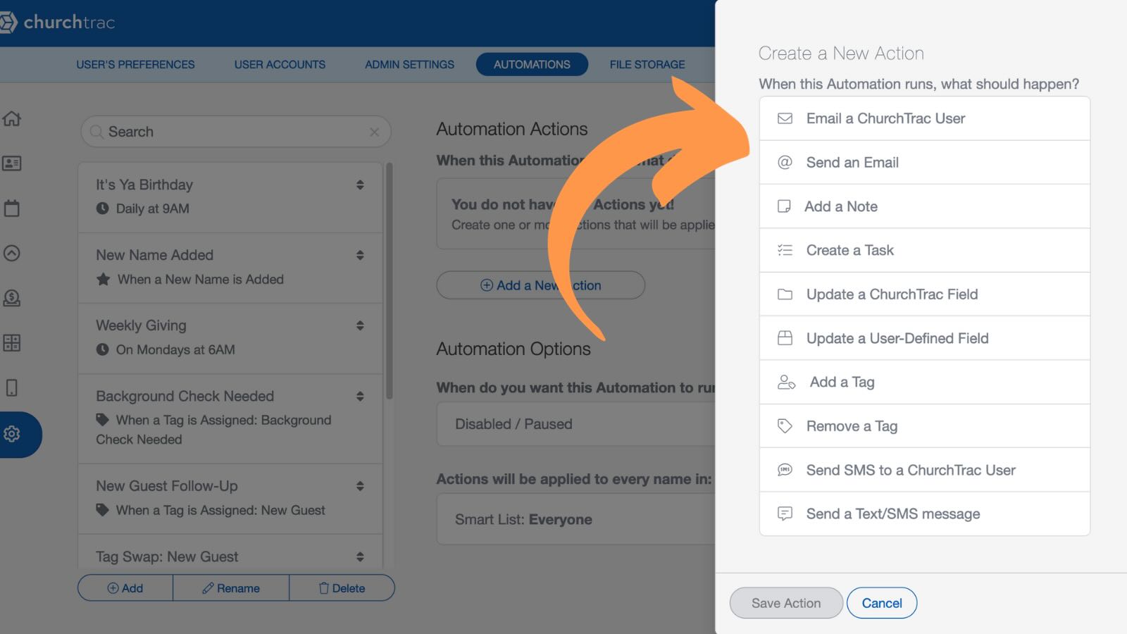 How to create actions for your People automation in the Church Automation Software
