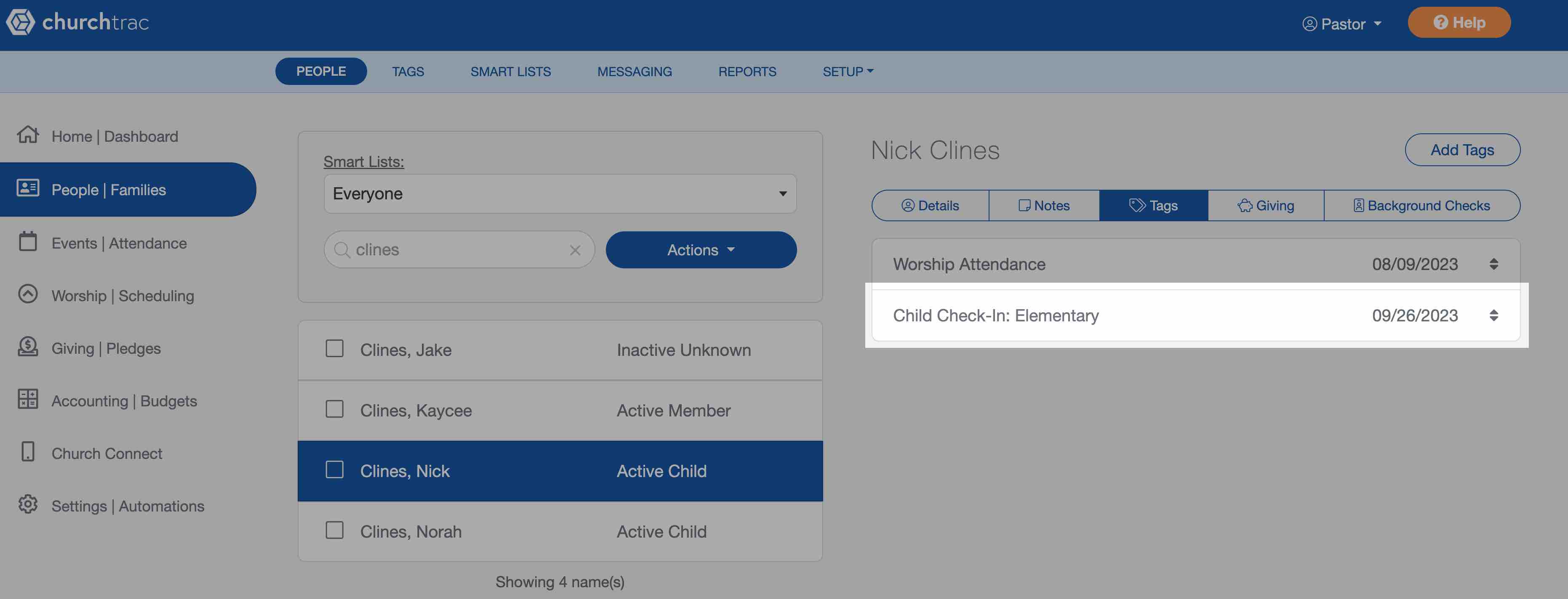 Tracking Church Attendance With Tags in the family check in system