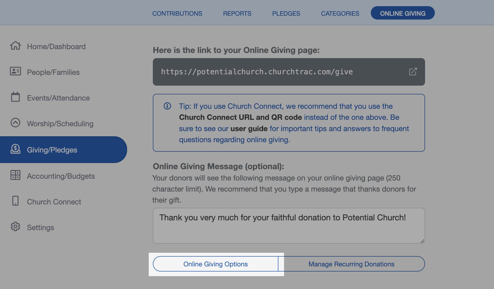 Customize the online giving portal for your church app