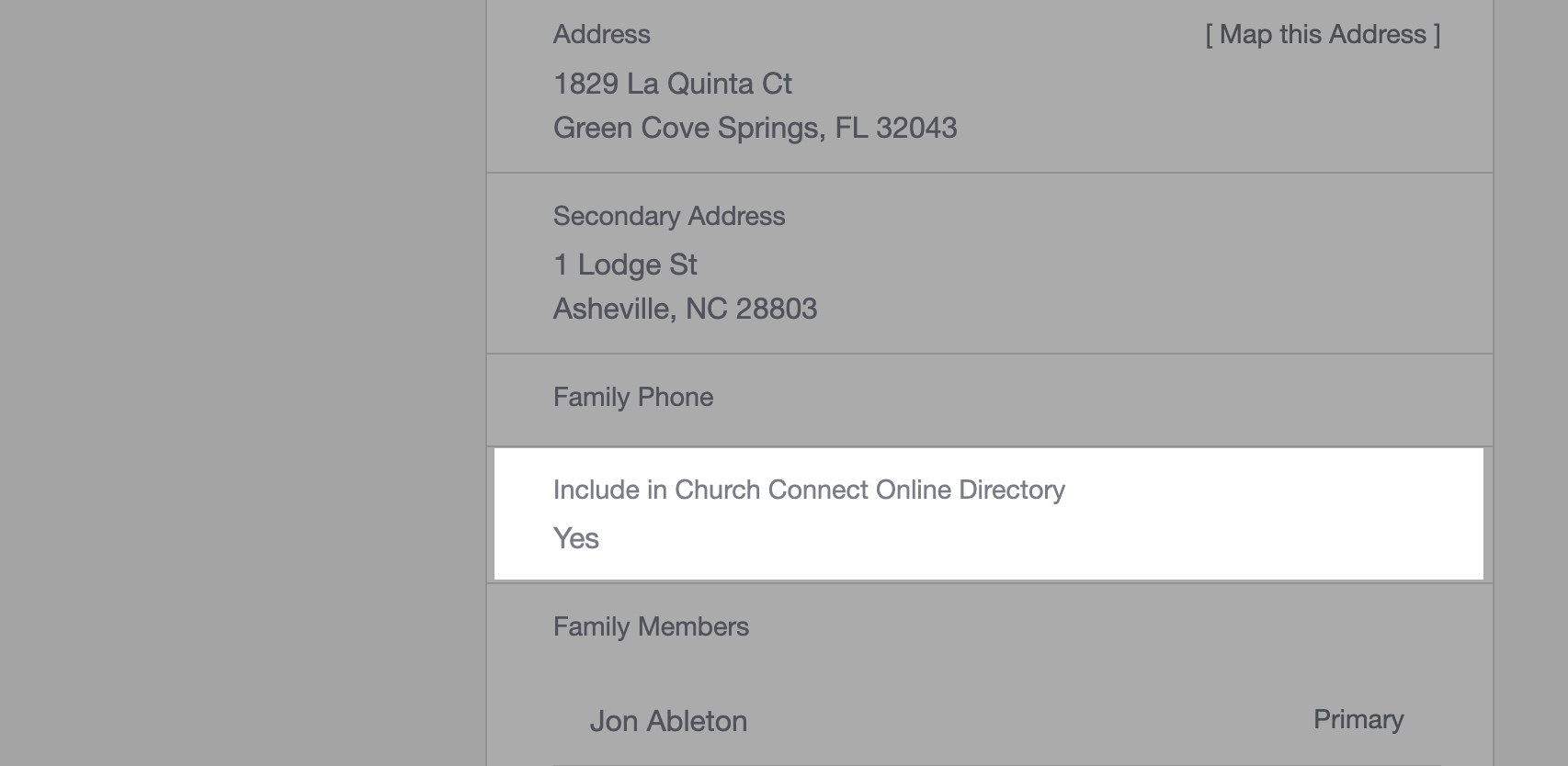 Include in Church Connect Online Directory