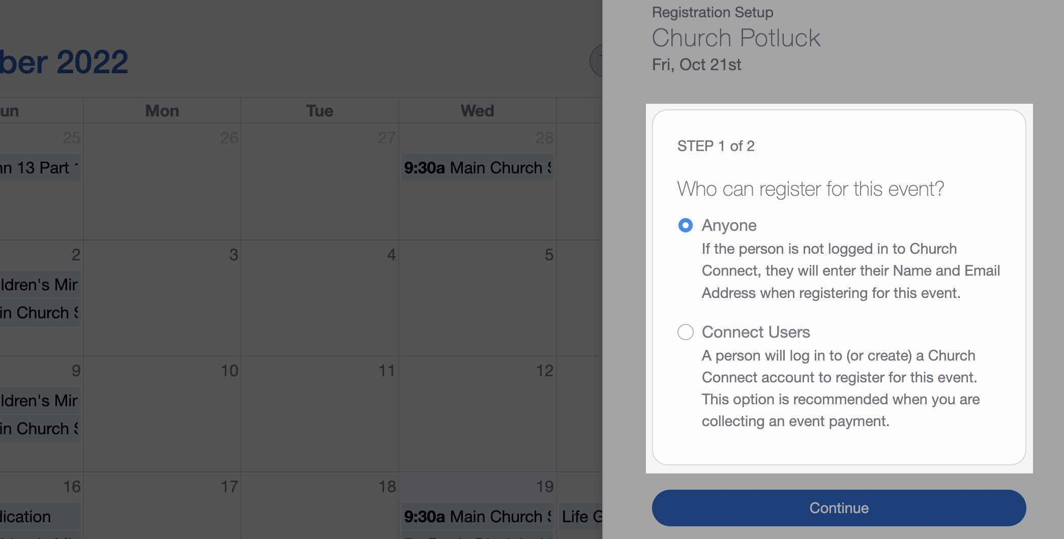 Register for church events in your church calendar in ChurchTrac