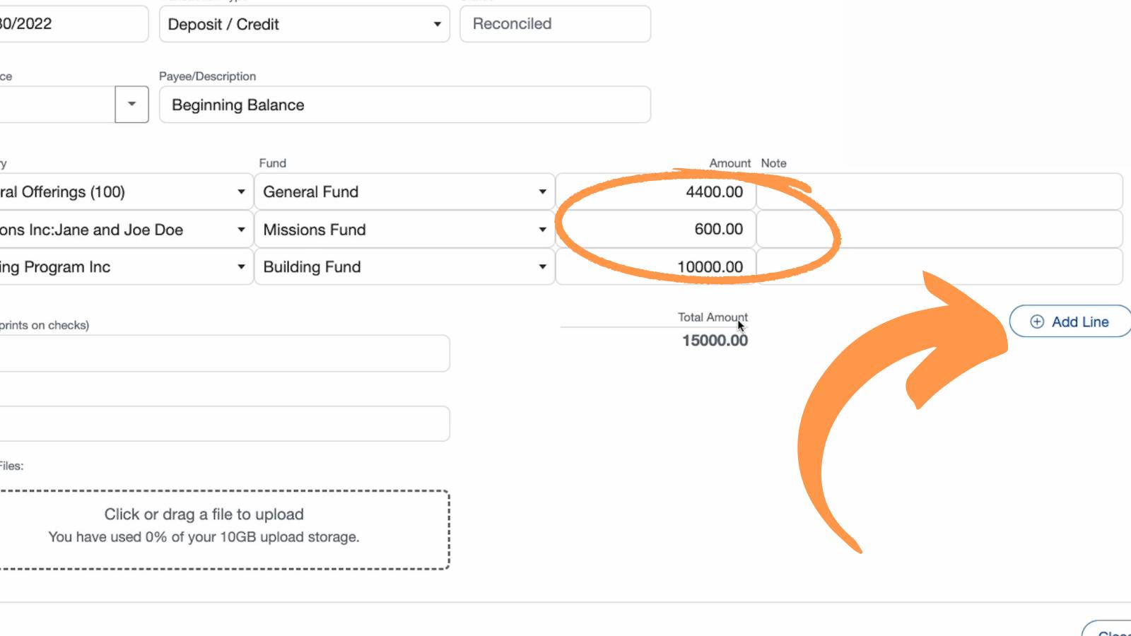 Editing your beginning balance for your church funds